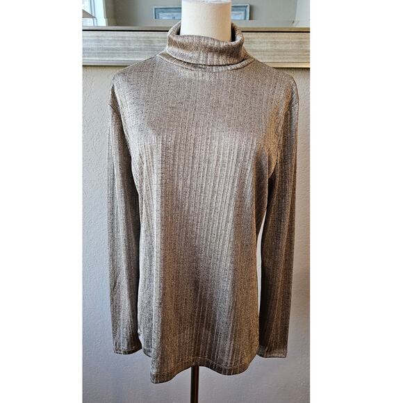 Ann Taylor Shimmery Long Sleeve Turtleneck Pullover Sweater Women Size L Gold‎ - Picture 1 of 5